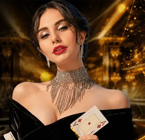 Hostess with playing cards and a jewelled necklace inside Richman